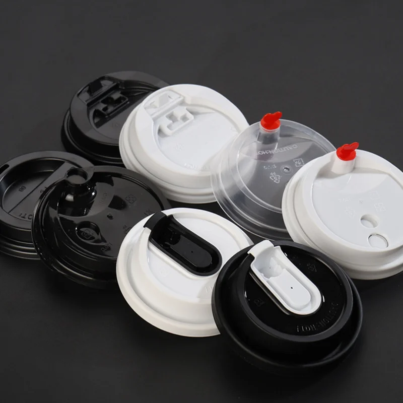 

RTS 80mm 90mm Black White PP PS Cups Lids Flat U Shape Lid PS PP Plastic Dessert Coffee Paper Cups Sealed Lid Disposable