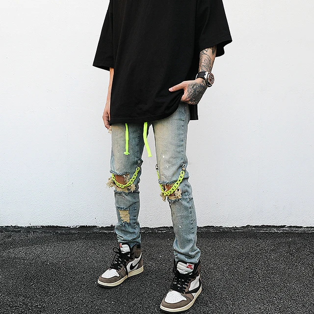 

Dropshipping streetwear skinny men jeans mens ripped denim jeans stock
