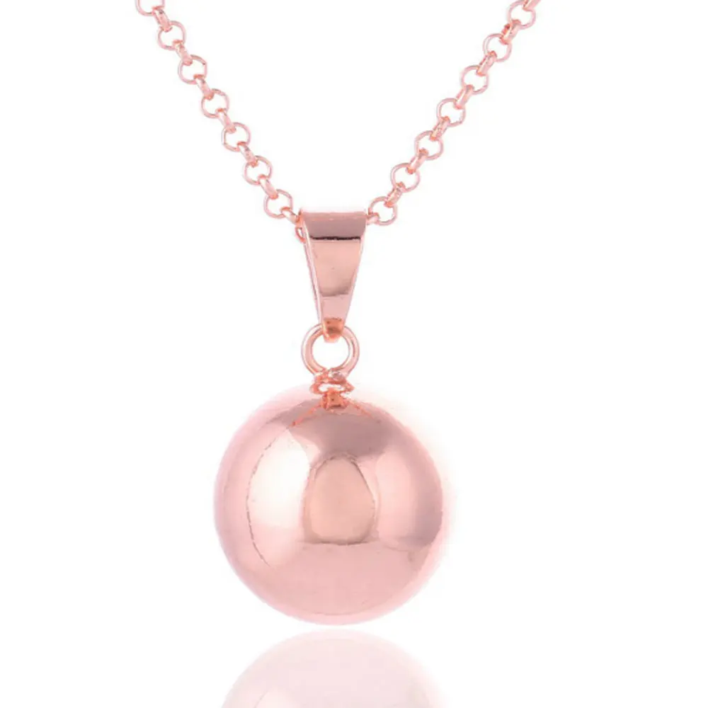 

20mm Balle Bali Pregnancy harmony Chiming Ball Mexcian Pendant Bola Necklace Jewelry Wishing Balls for Women 80cm chain, Rose gold and silver