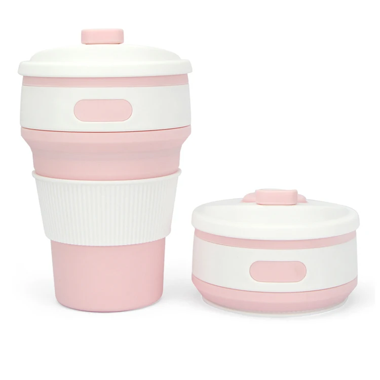 wholesales custom logo Eco-friendly BPA free food folding travel collapsible silicone coffee cup with sleeve