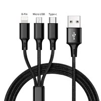 

Hot Sale Charging USB Cable 3 In 1 multi-use for Iphone & Micro Usb & Type c Nylon Braided 1.2M