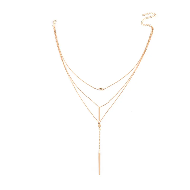 

Fashion street fashion jewelry personality simple multi-layer copper beads clavicle metal rod necklace women