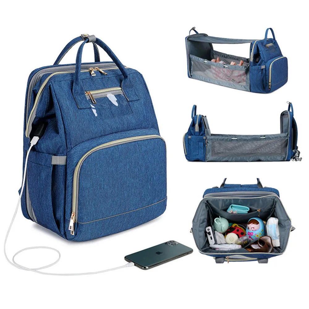 

Diaper Backpack Multifunctional Foldable Baby Bed with Mattress and Hook Accessories 3 in 1 Diaper Bag, Blue,green,pink,black,grey