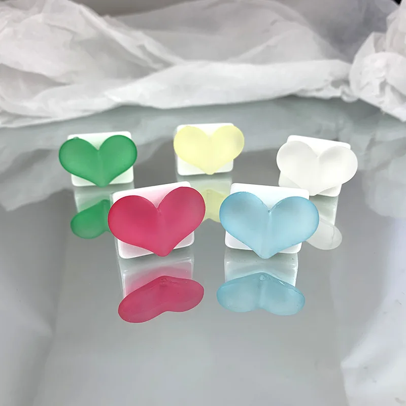 

OUYE 2021 Hot Love Heart Colorful Macaron Color Square Geometric Resin Acrylic Ring Female