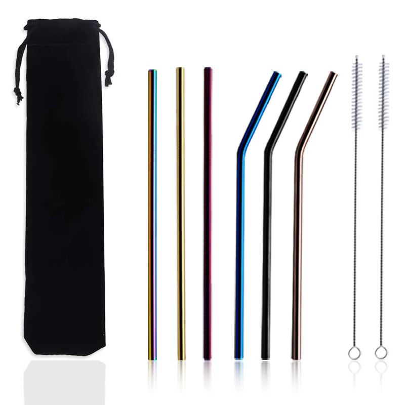 

Amazon hot selling gift set reusable 304 silver drinking stainless steel custom logo metal straw for bar stainless steel straw, Silver/green/blue/dark khaki/violet/blue/red/golden/rose golden/black