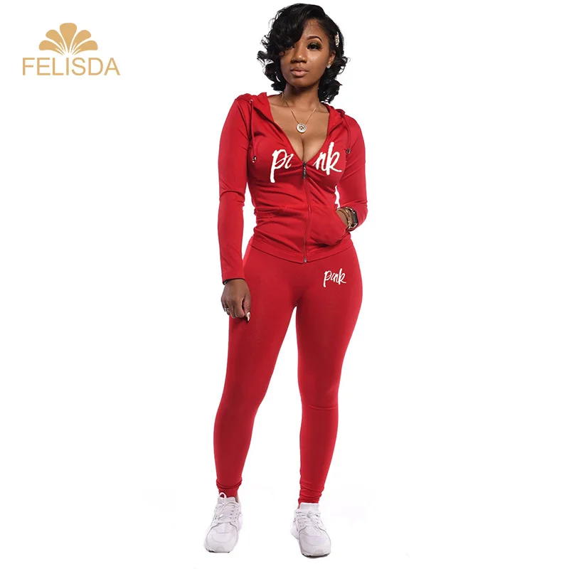 

New Trending Letter Pink Print Tracksuit Plus Size Women Casual Outfits 2 Piece Pants Suits Two Piece Set Women Clothing 2020