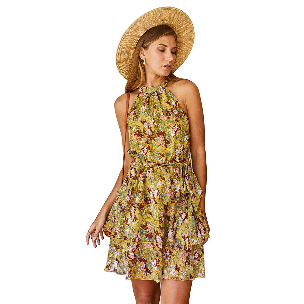 

Special design luxury office women clothing dresses summer sleeveless floral mini dress ruffle A-line girl's fashion dresses, Customized