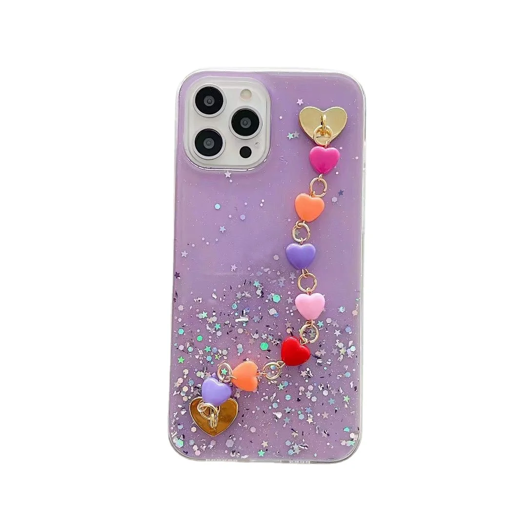 

Small Heart Shinning kawai phone cases with Chain Strap For iPhone 11 12 Pro Max 12 Mini, 2 colors