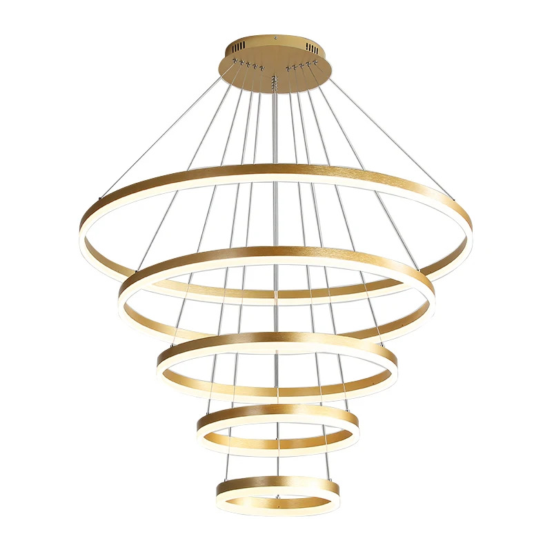 Modern Simple gold acrylic round circle ring LED lamp round bedroom study restaurant stylish multi-circular chandelier light