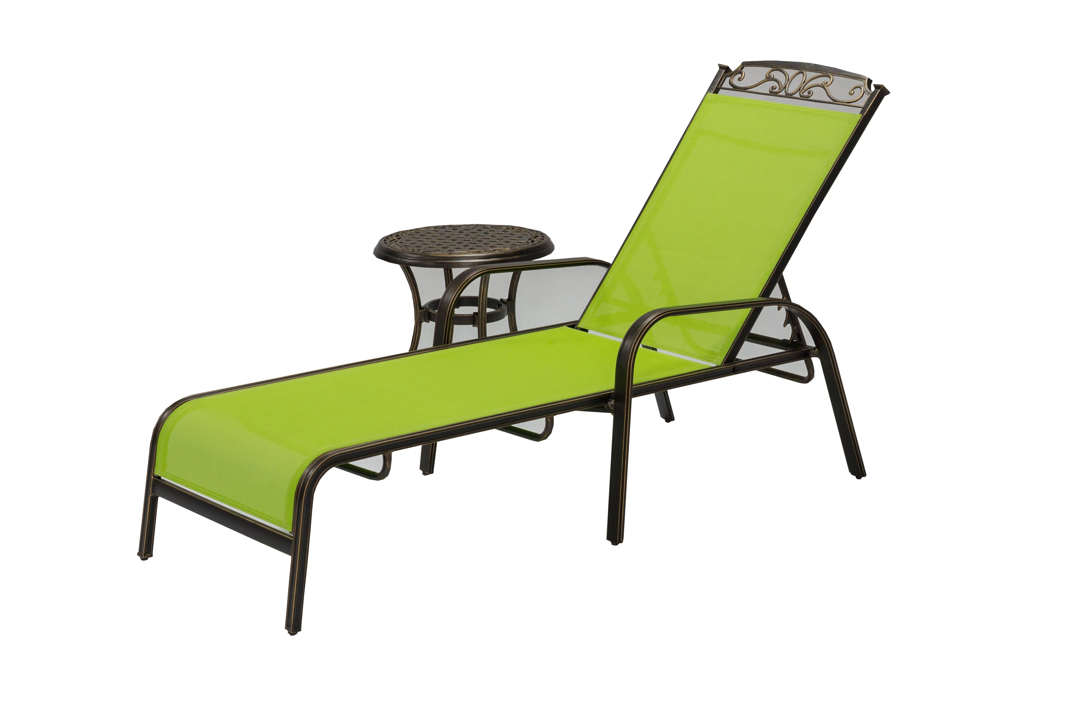 户外家具铸铝太阳躺椅 teslin 织物现代躺椅与桌子