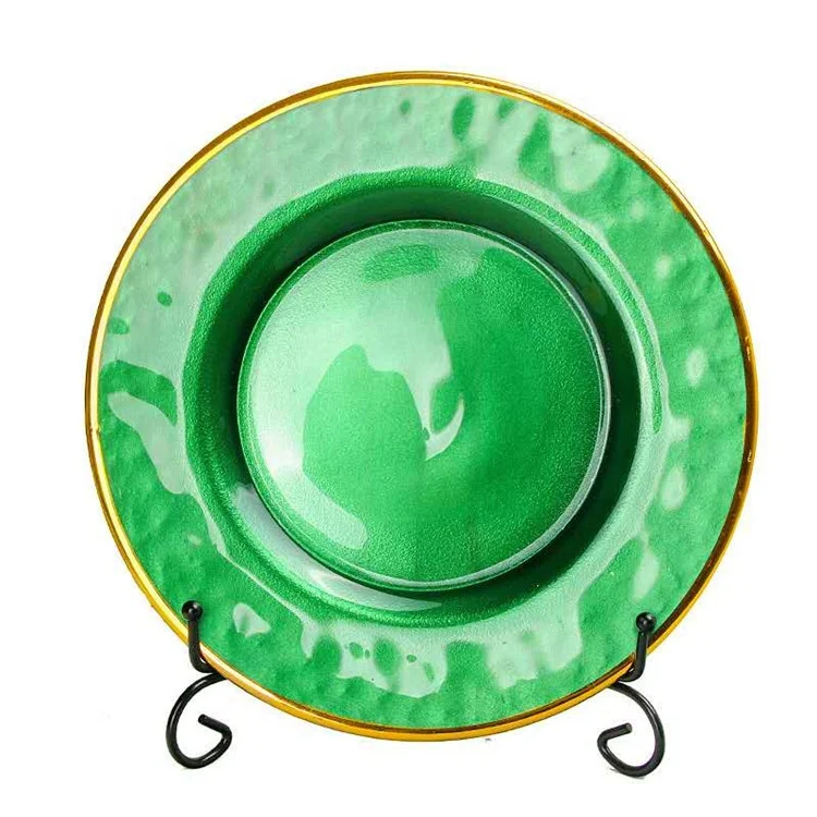 

13 " rim Elegant glass High Quality luxury Dinner Under Plate Decorative Glass green Plates for Wedding, Clear or color coating