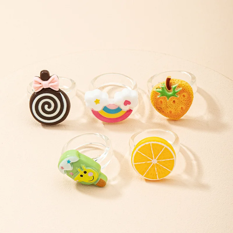 

OUYE 2021 net red new cute and fun fruit ring female Japanese and Korean ins fashion design transparent acrylic ring, Colorful