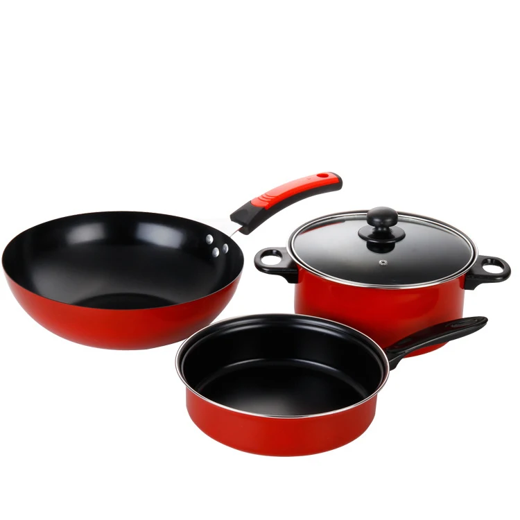 

prestige 3pcs frying pan wok Milk pan cast iron non stick coloured cookware sets, At picture