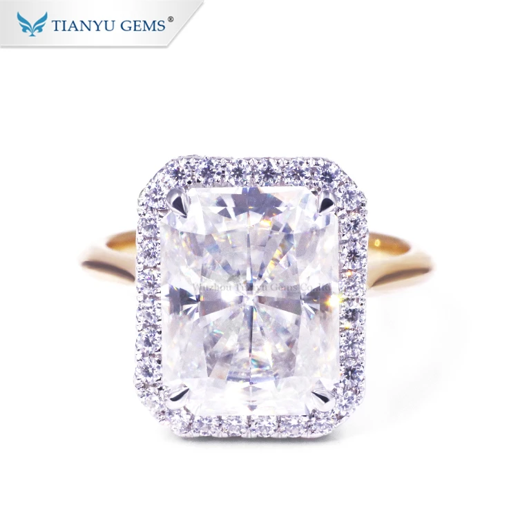Tianyu Gems 18K Real Yellow Gold 6.0CT  D E F Moissanite& Lab Diamond Halo Wedding Engagement Ring