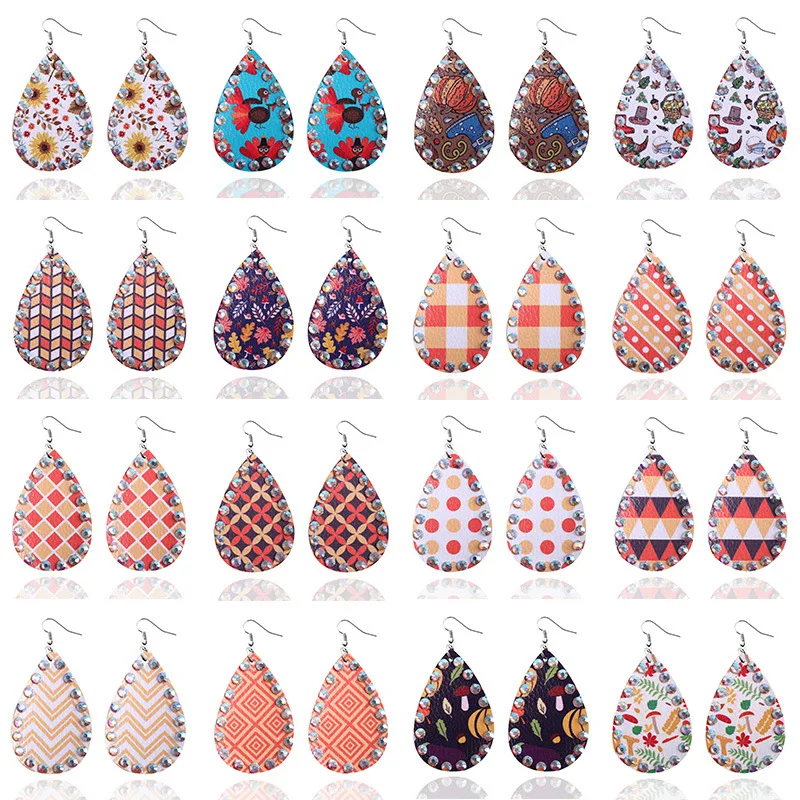 

Wholesale Price Fashion Christmas Gift Earrings Jewelry Beaded Leather Fringe Leather Drop Earrings Christmas Earrings, Picture