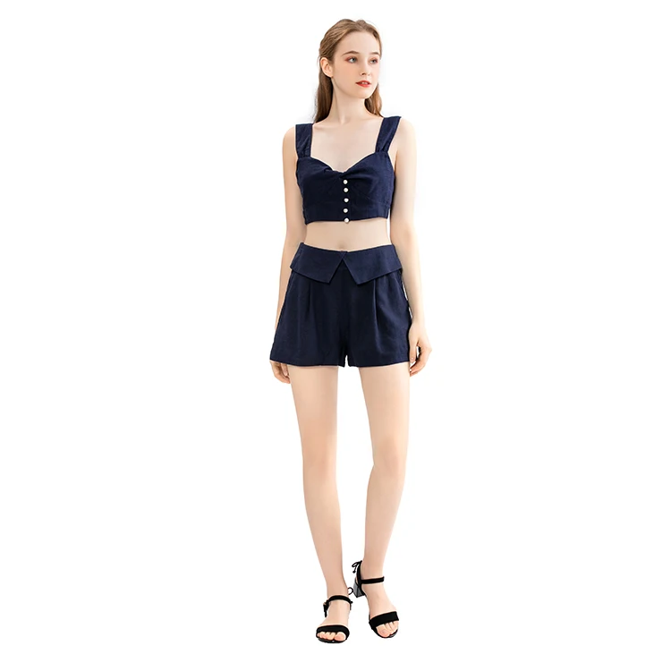 

Manufacturer factory price sleeveless slim sexy tops fitness shorts two piece pants set women, Customized color