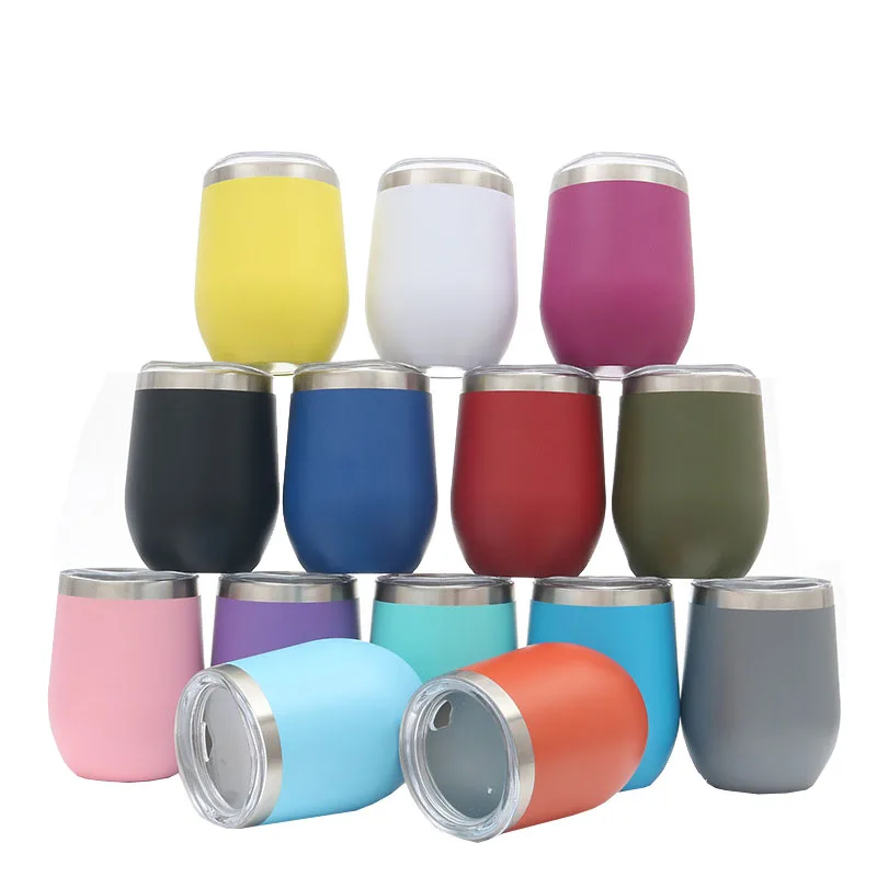 

12oz egg shaped stainless steel vacuum coffee cup double wall insulated 12oz wine tumbler cup with lid, Customized colors acceptable