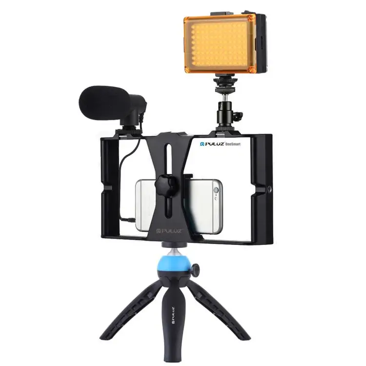 

PULUZ Camera Cage 4 in 1 Vlogging Live Broadcast desktop LED Selfie Light Smartphone Video Rig Kits with Microphone tripod