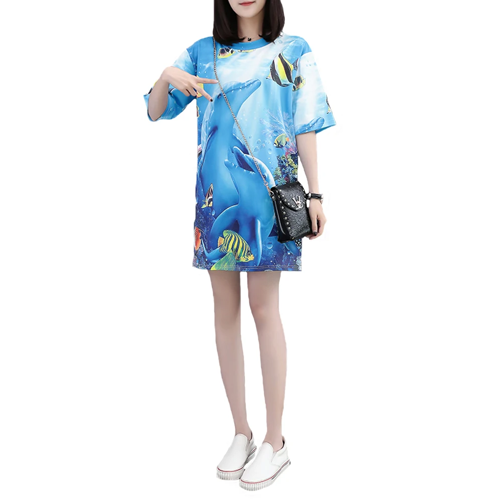 

summer tops women cute 3D Underwater World print casual t-shirt dresses ladies short sleeve sustainable PJS femm