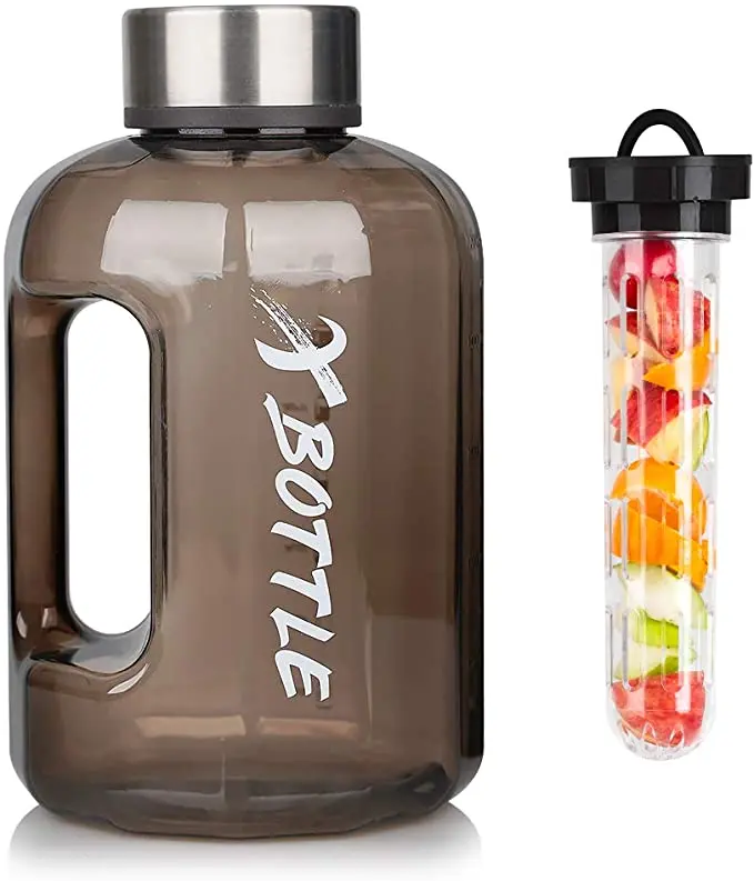 

BPA Free Half Gallon Large Size Water Bottle Hydration With Motivational Time Marker Reminder With Fruit Infuser