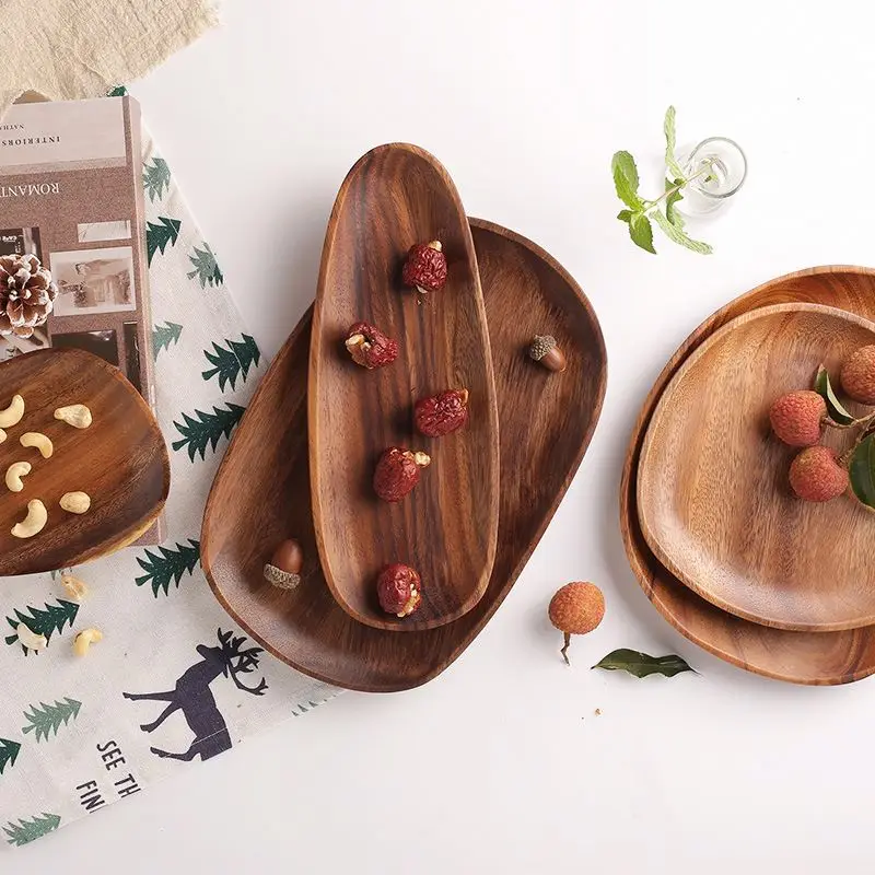 

A variety of acacia kitchen gadgets solid wood round dishes unpainted dried fruit wooden plate, Wood color