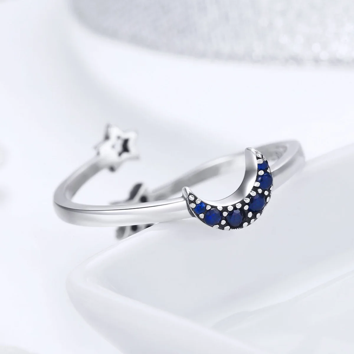 

New Arrival 925 Sterling Silver Sparkling Blue Moon Star Clear CZ Finger Rings