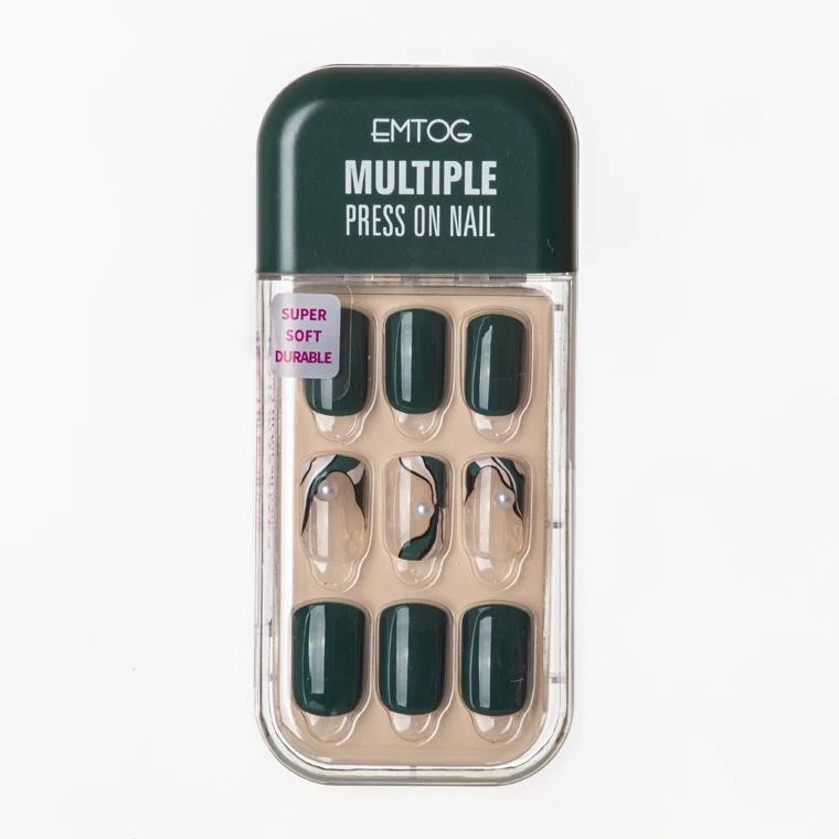 

deep green color design medium square press on artificial fingernails false nails