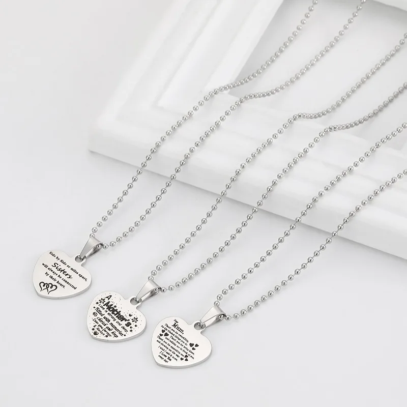 

High Quality Stainless Steel Silver Color Peach Heart Mind Jewelry Love Hearts Couple Clavicle Link Chain Pendant Necklace