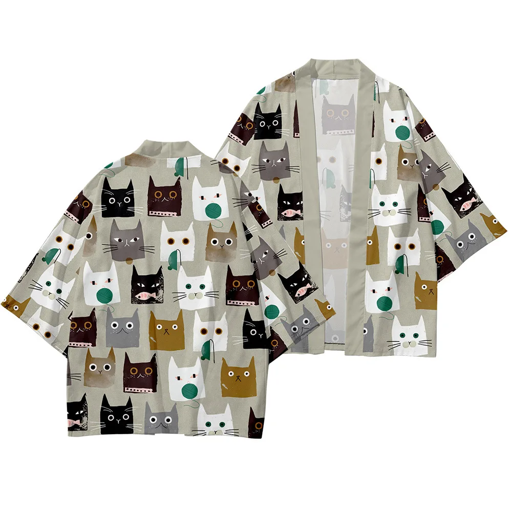 

2021 new five-point sleeve kimono 3D digital printing cat head pattern cardigan men's jacket, Custom color