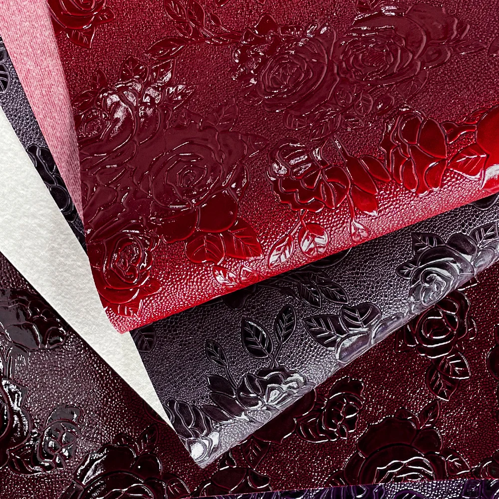 Solid Color Custom Vinyl Synthetic Leather Fabric Flower Embossed Faux Leather for for Bags Hair Bow Bracelet DIY