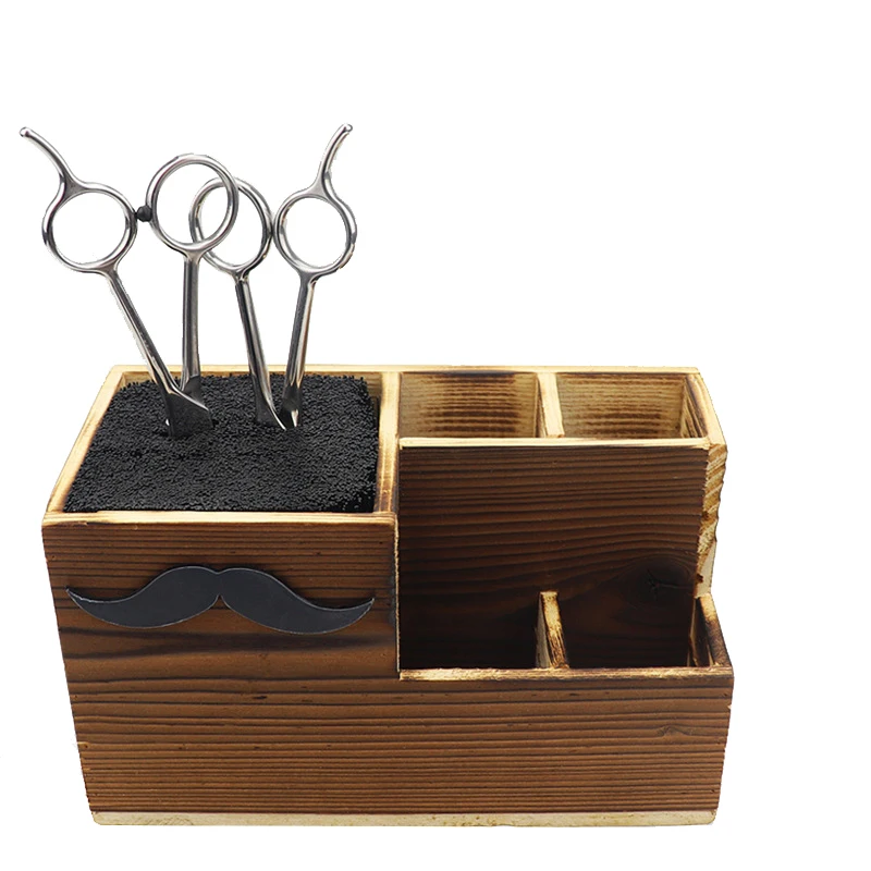 

Wooden Hairdressing Tool Storage Box Holder Barbershop Storage Box Scissor Display Rack Scissors Stand For Hair Salon, Picture