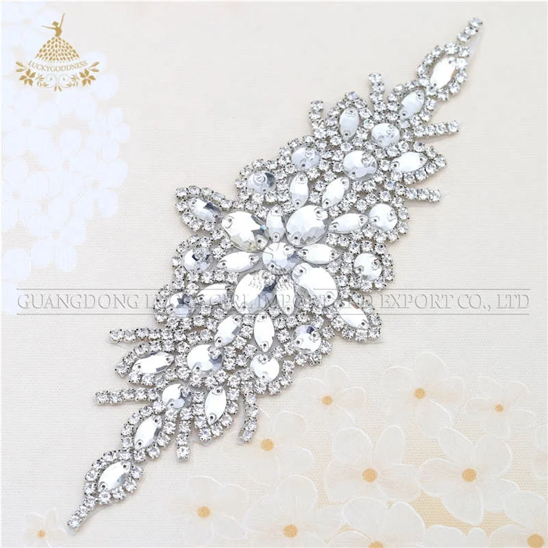 

Crystal Bridal Sash Wedding Dress Belt Crystal Rhinestone Applique Silver Beaded Patch Bridal Sash