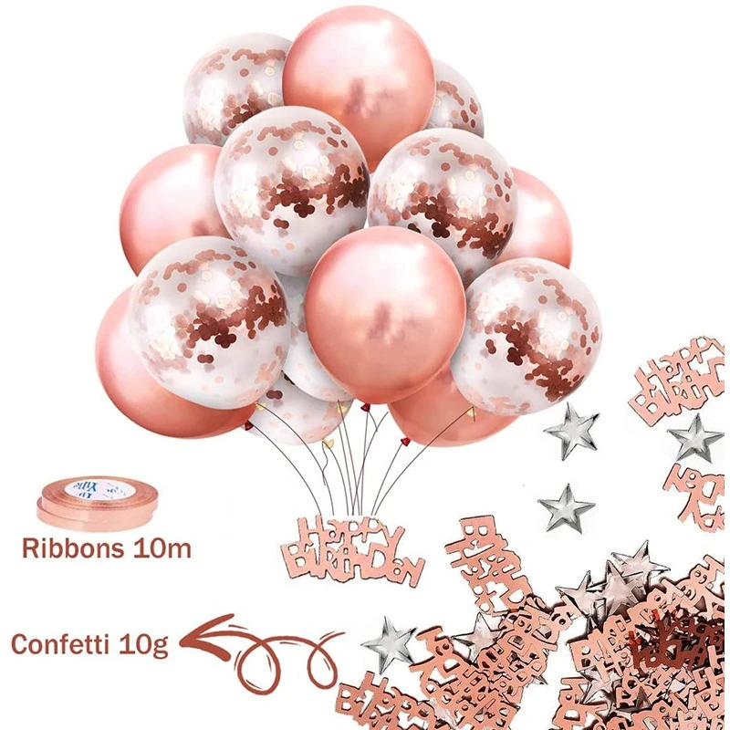 

Free Shipping Amazon hot sale rose gold tablecloth party carnival decoration set rose gold confetti balloon decoration scene, The same as ours or customized