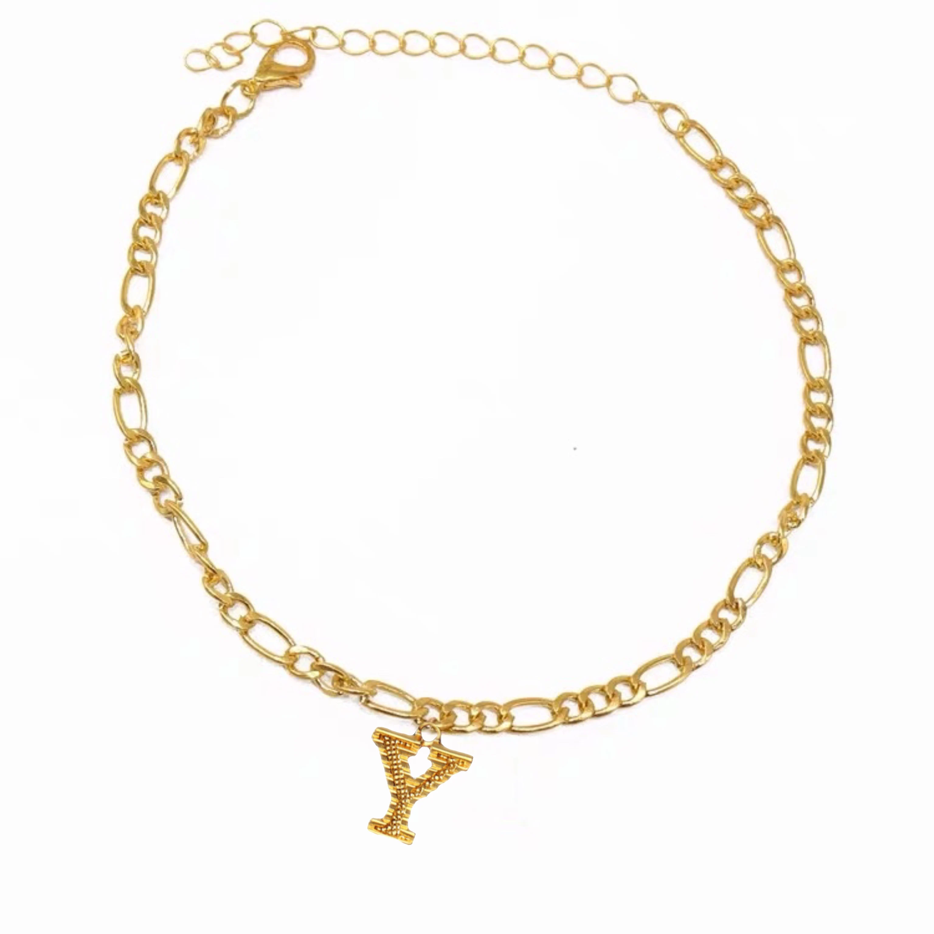

Amazon hot sale simple A-Z capital letter anklet 18k gold anklet personality hip-hop alloy unisex anklet, Picture shows
