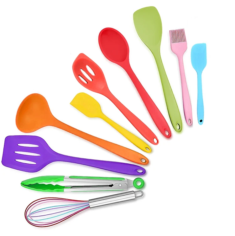 

New Arrivals Products Eco-friendly Kitchenware Cookware Kitchen Accessories Silicone Spoon Spatula 10pcs Set, Color