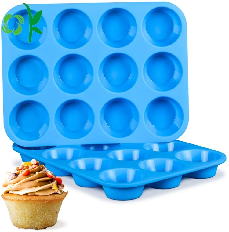 

OKSILICONE Wholesale 12 Cups Silicone Muffin Pan Cup Cake Mold Donut Round For Baking Pan Muffin Cupcake Tray Silicone Cake Mold, Blue/purple/pink/green/red/orange/customized