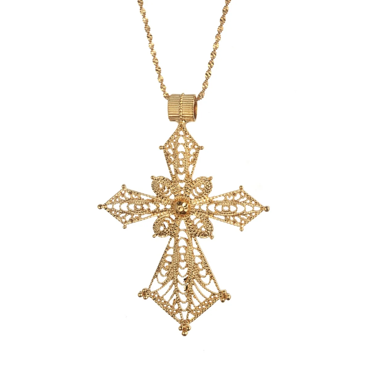 

Ethiopian Big Cross Pendant Necklaces For Men Women Africa Ethnic Chain Eritrea Jewelry