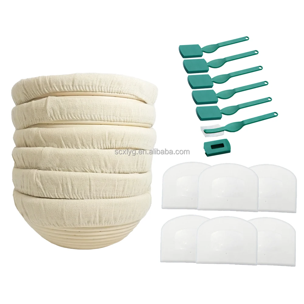 

wholesale 22/23/25/28cm wood pulp round plastic rattan sourdough banneton proofing basket set for bread dough