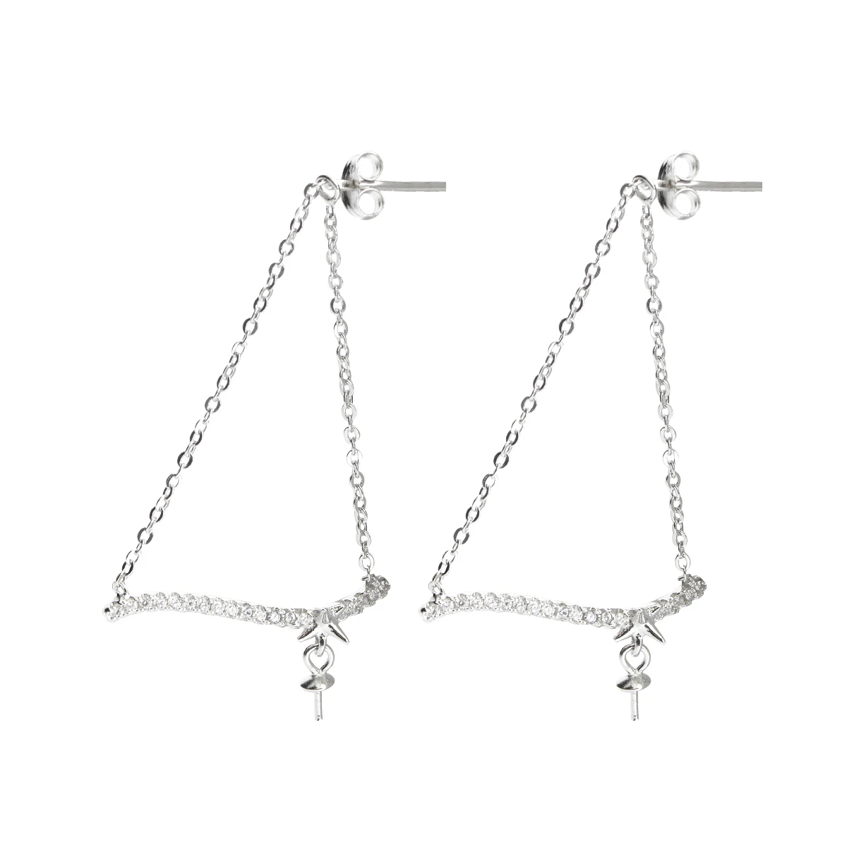 

SSE159 Triangle Earring Settings Zircons Threader Chain 925 Sterling Silver Jewellery Findings