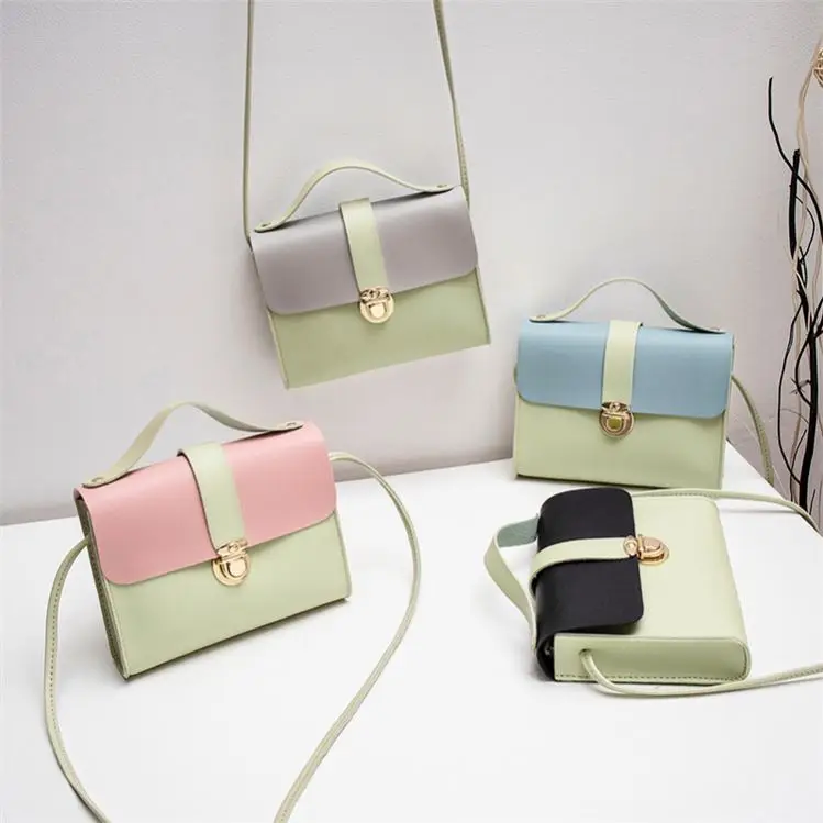 

B10275 Wholesale Fashion Patchwork Color Casual All Match Ladies Crossbody Hand Bags, Blue,black,pink,light purple