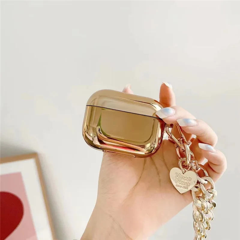 

Gold Electroplating Love Heart Gold Chain Case for Apple Airpods Wireless Earphone Plating Cover for AirPods Pro 1 2 3