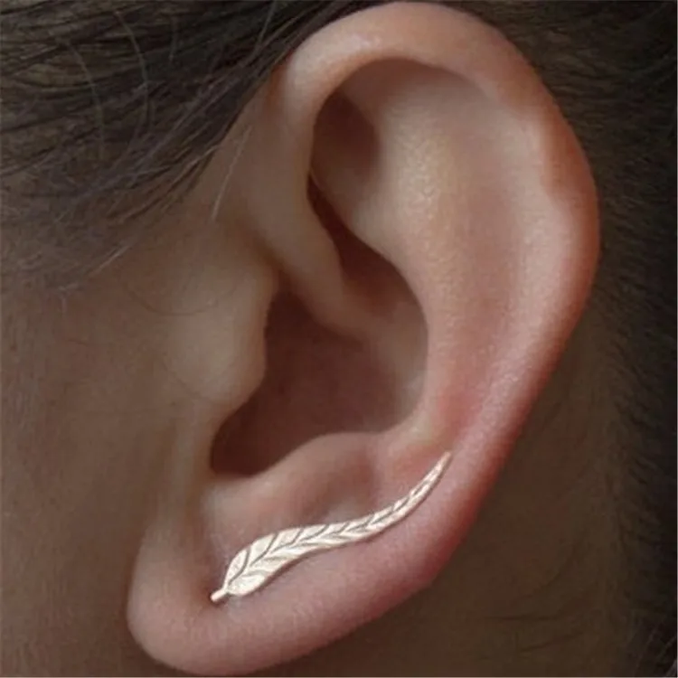 

Fashion jewelry small ear clip metal leaf cuff earrings