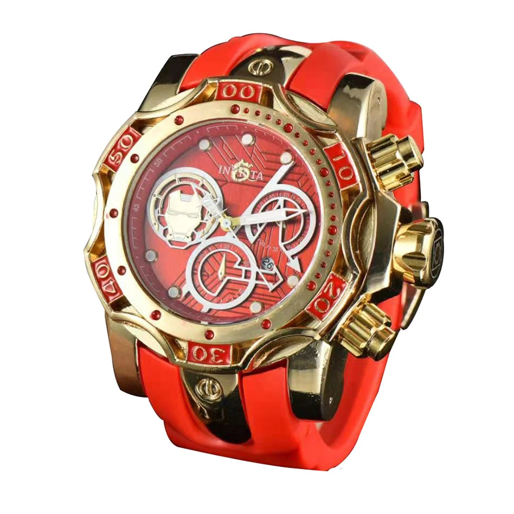 

stainless steel or silicone strap red dial men quartz watch, Customized colors