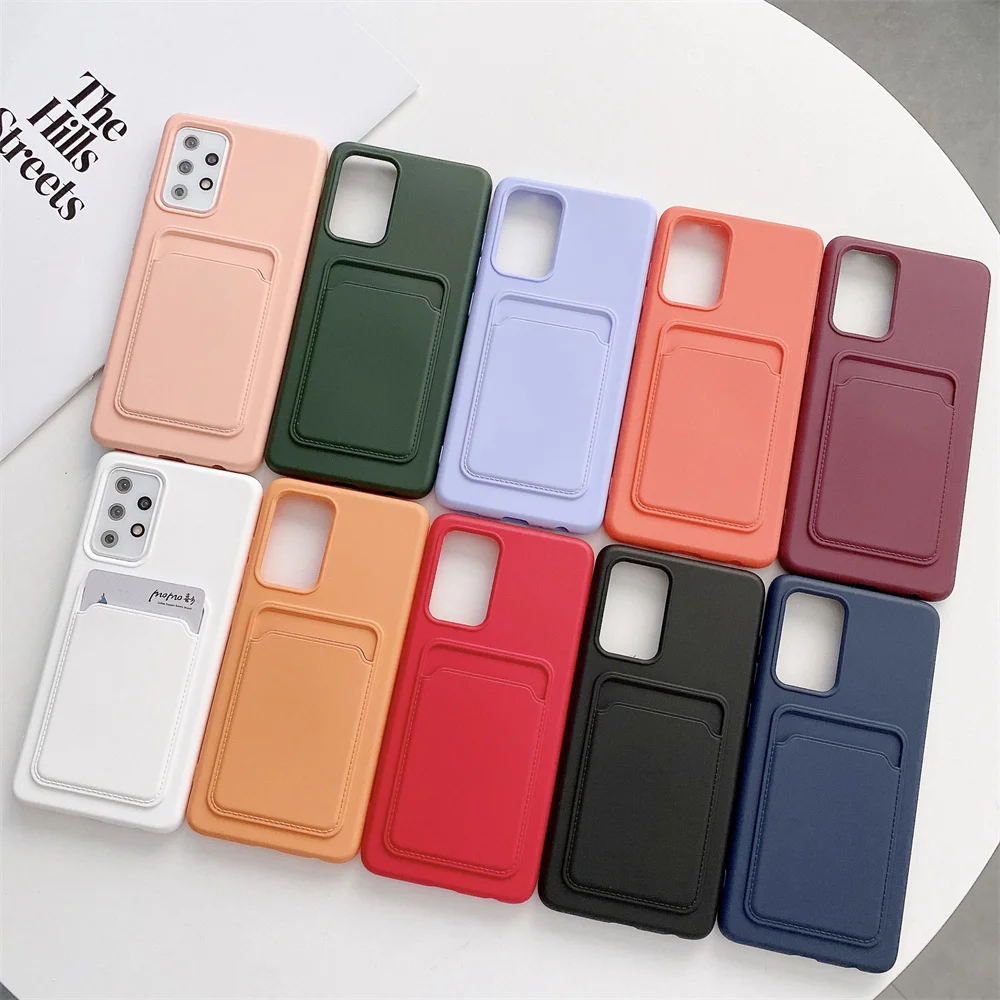 

Liquid Silicone Card Slot Wallet Phone Cover Case For Samsung Galaxy A52 A72 S21 Note 20 Ultra, 10 colors available