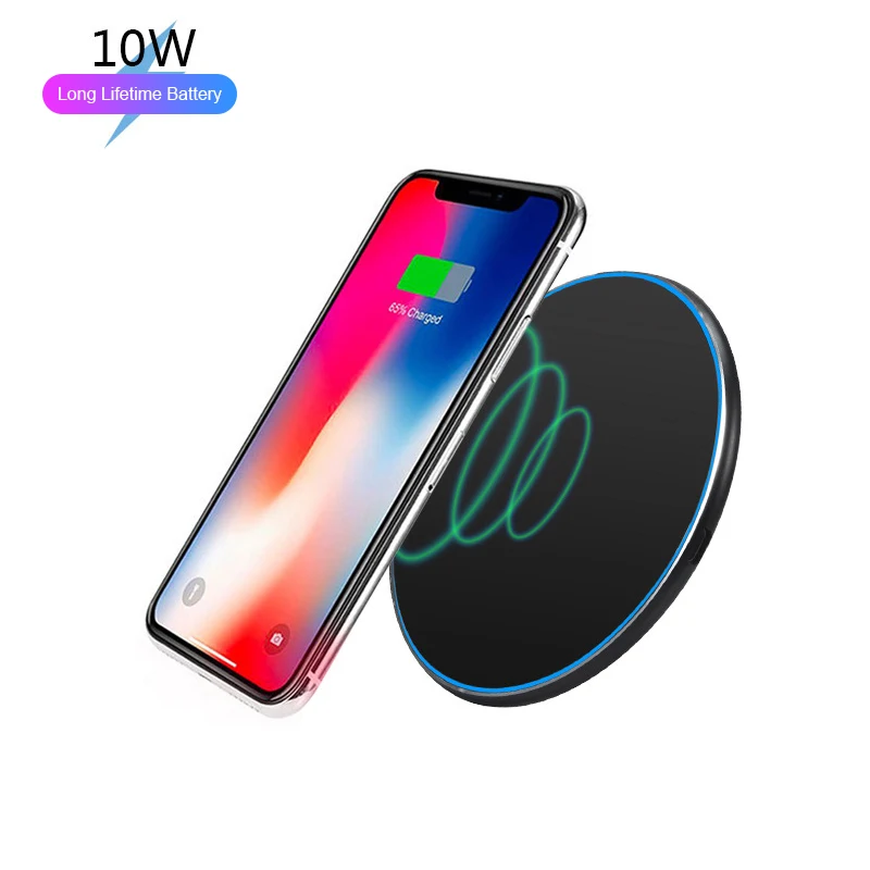 

2021 New Fast Charging 10W QI Wireless Charger Cell Pad Battery Charge With LED Light Mobile Phone Wireless Charger, Black/white