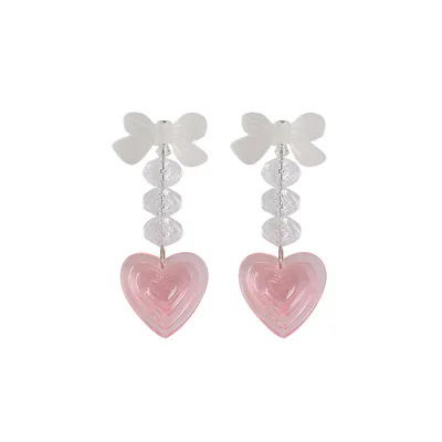 

Frosted Texture Semi-permeable Bow Earrings Pink Sweet Heart Earrings for Women Girls, Picture shows