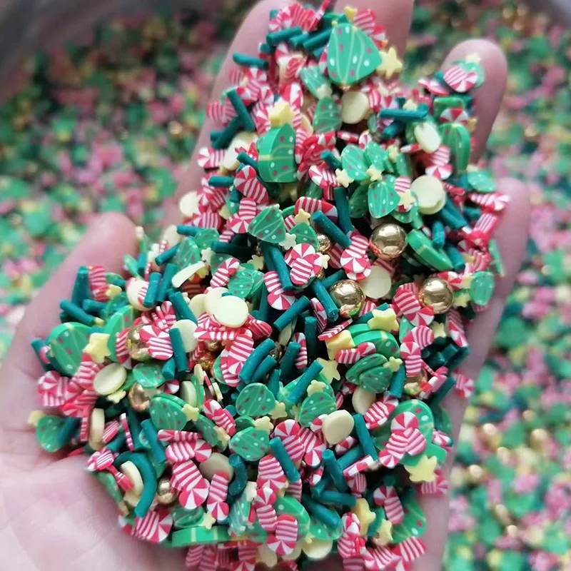 1000g DIY Craft Slime Sprinkles Christmas Tree Cane Candy Cane Snowflake Acrylic Beads Mix Polymer Clay Sprinkles Slices