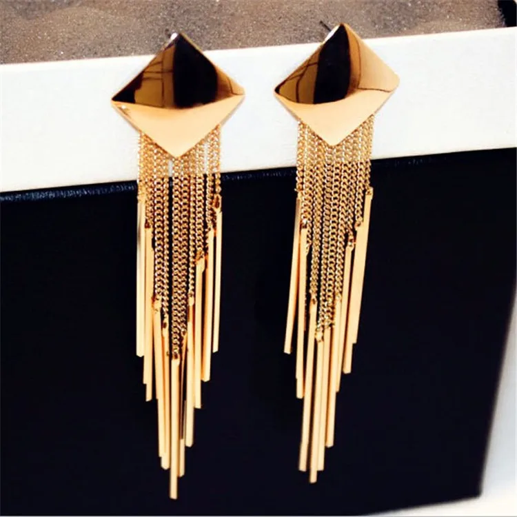 

Vintage Creative Square Earrings Long Tassel Earrings Rhombus Stud Earrings For Women