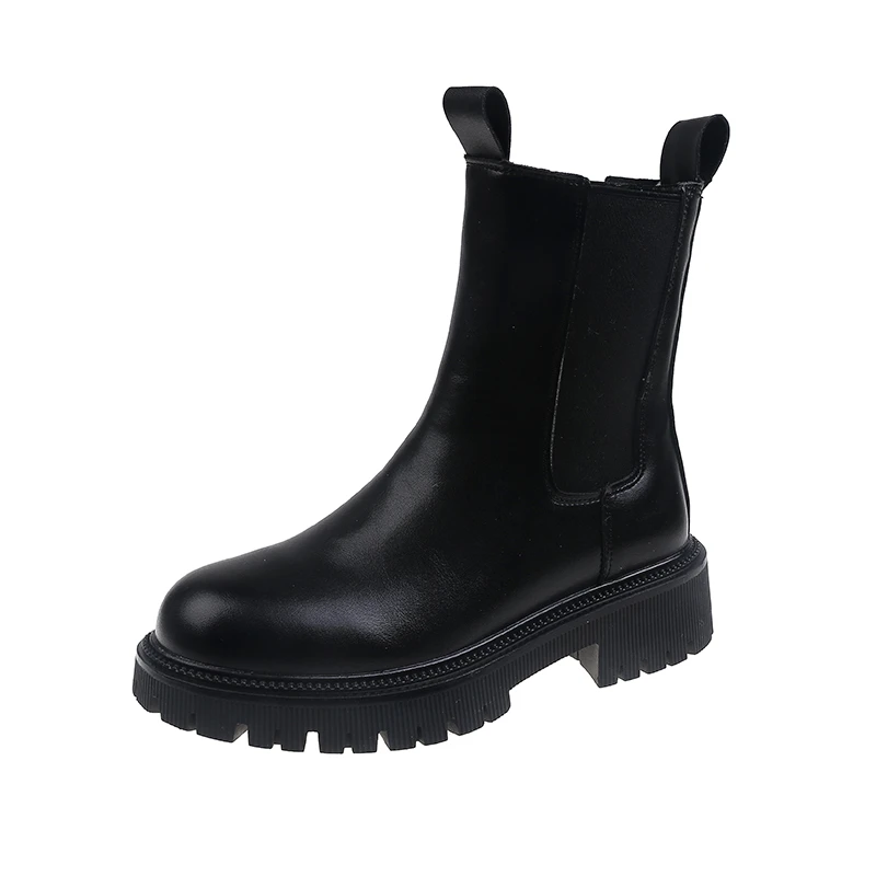

Stylish New Style Height Increasing Thick Bottom Female Chelsea Boots Fashion Mid-tube Women's Boots, Black,white