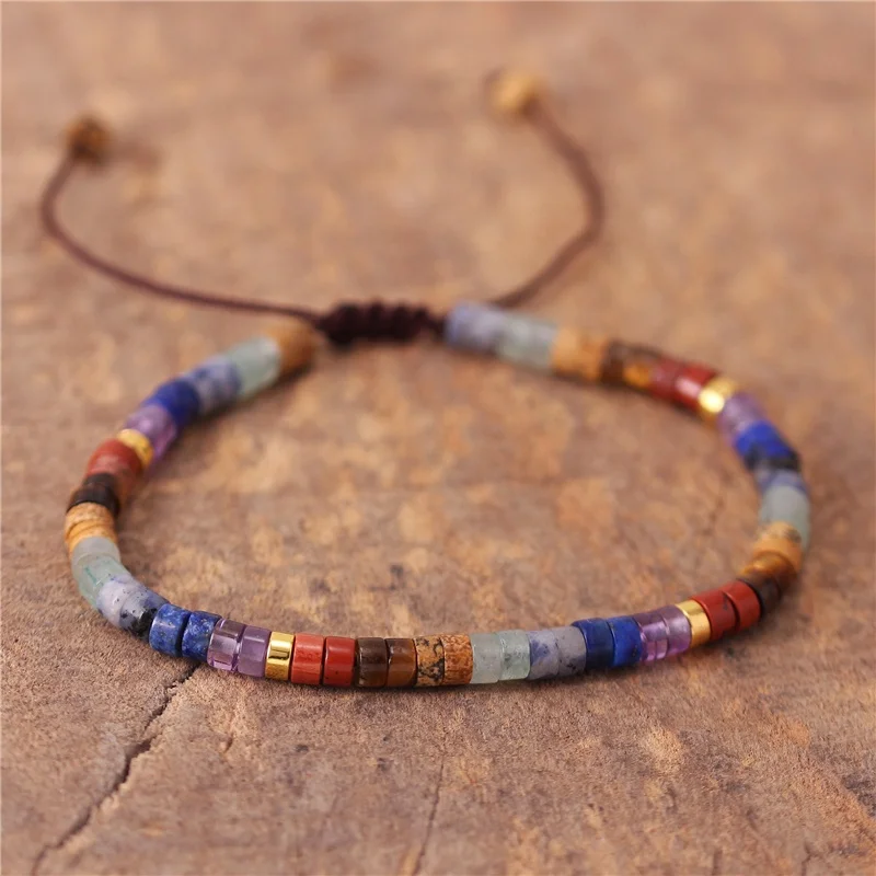 

Boho 7 Chakra Rainbow 4mm Natural Stone Beads Dainty Bracelet Ethnic Tibetan Multi Colors Gemstone Bracelet Jewelry Dropshipping